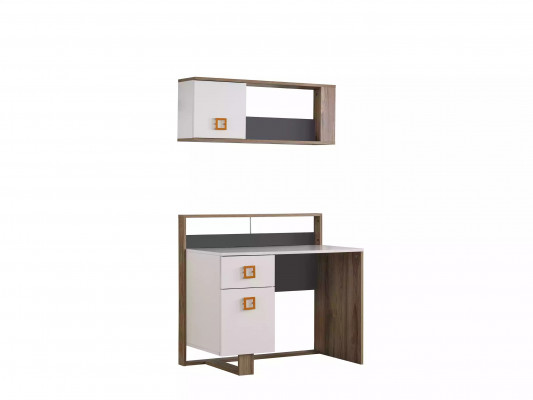 Kannerzëmmer Schreifdësch Set 2 Stécker Regal Computer Holz Wäiss