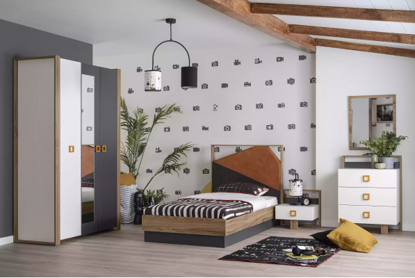 Garnitur Bett Schlofzëmmer Kannerzëmmer Set Miwwelen Gro 5-Deel Holz Nei
