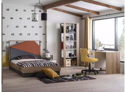 Komplett Bett Kannermeubelen Kannergbett Kannergzëmmer Holz Gri Set 4 Deeler