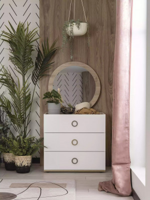 Grupp Kommode mat Spigel Kommoden Holz Wäiss Schlofzëmmer Schaf Set