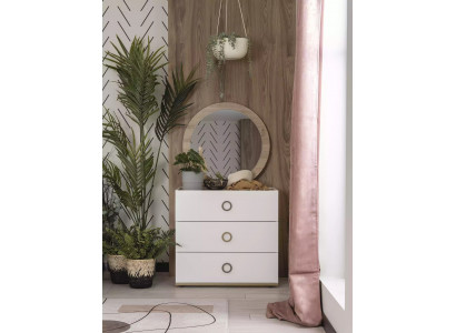 Grupp Kommode mat Spigel Kommoden Holz Wäiss Schlofzëmmer Schaf Set