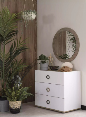 Grupp Kommode mat Spigel Kommoden Holz Wäiss Schlofzëmmer Schaf Set
