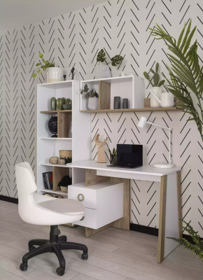 Kannerbürosdësch Schreifdësch Bicherregal Holz Wäiss Set 3-deel Design