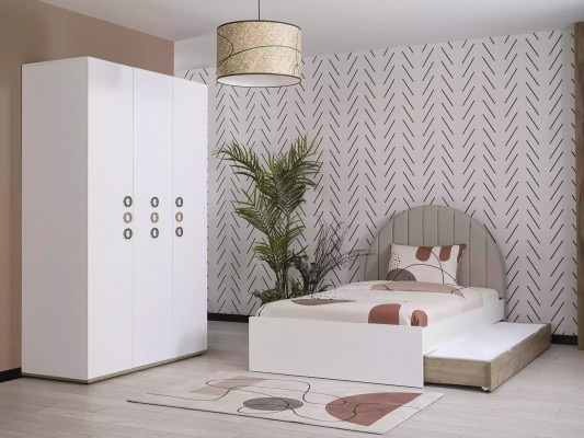 Bettrahmen Kannerbett Kannermebel Kannerzëmmer Bett Holz Wäiss Modern