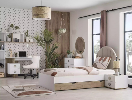 Bettgestell Kannerbett Kannermeubelen Kannerzëmmer Bett Holz Wäiss Modern