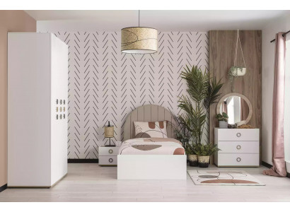 Kannerzëmmer Komplett Bettrahmen Kannermeubel Bett Holz Wäiss Set 5 Deeler