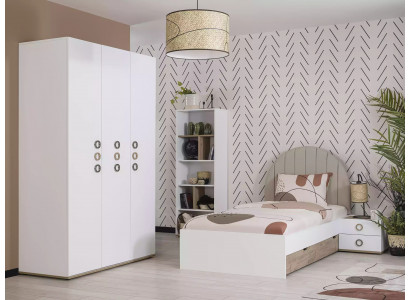 Jugendbett Set Kannerzëmmer Nospichteg Bett Holz Wäiss Set 4-deelech