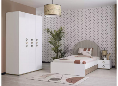 Kannermeubelen Kannerzëmmer Jugendbett Garnitur Bett Holz Wäiss Set 3-Stéck