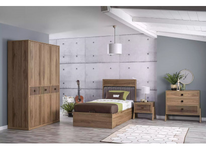 Bett mat Bettkëschte Bettrahmen Kannerbett Jugendbett Braun Holz Luxus