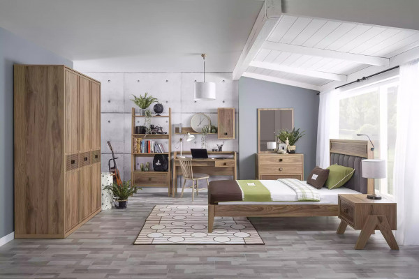 Kannermebel Grupp Jugendbett Kannerzëmmer Bett Holz Brong Set 8 Deeler
