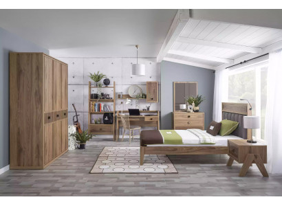 Kannermebel Grupp Jugendbett Kannerzëmmer Bett Holz Brong Set 8 Deeler