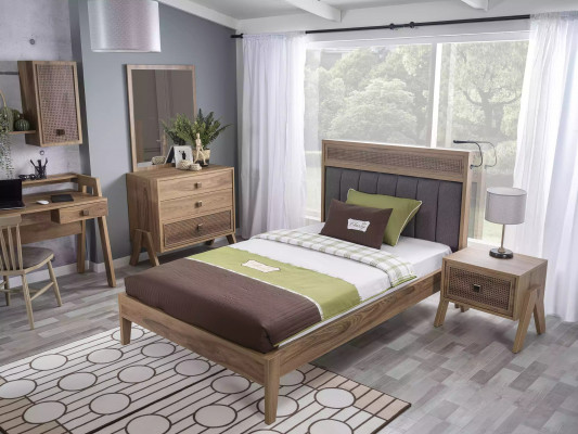 Kandermiwwele Komplett Kannerbett Kannerzëmmer Bett Holz Brong Set 4 Stécker