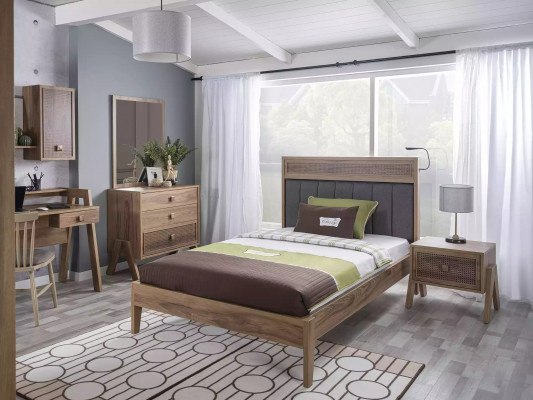 Kannerzëmmer Komplett Bettgestell Kanner Miwwelen Bett Holz Braun Set 4 Deeler
