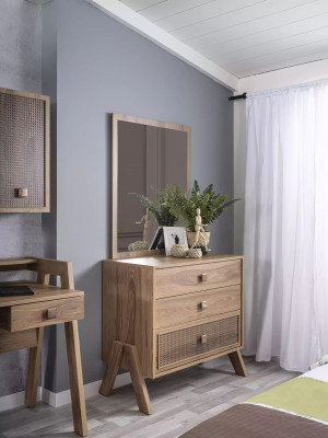 Kannerzëmmer Komplett Bettgestell Kanner Miwwelen Bett Holz Braun Set 4 Deeler