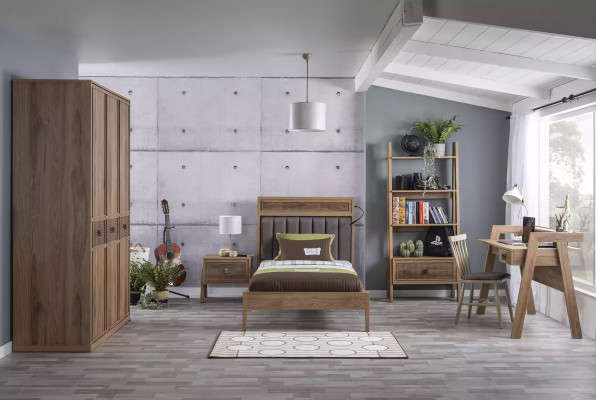 Jugendbett Schlofkammerschmöbel Holzbett Komplett Bett Brong Saz 5 Deeler