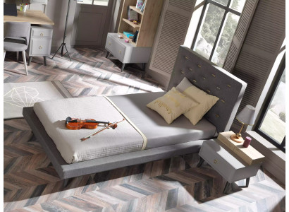 Garnitur Jugendbett Nuetsdësch Kannerzëmmer Bett Holz Gro 120 cm 2tlg
