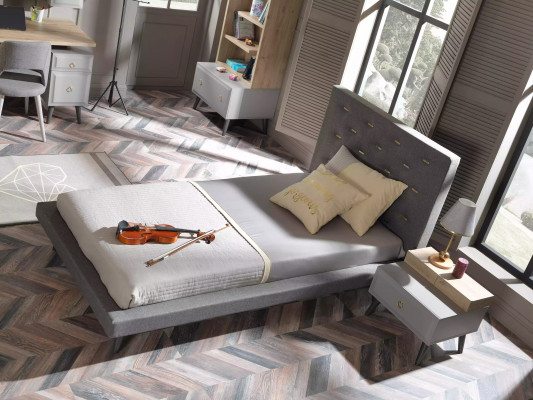 Kannerzëmmer Garnitur Jugendbett Nuetsdësch Bett Holz Gro 100 cm 2dëll.