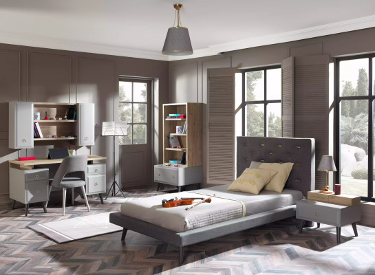 Kannerzëmmer Garnitur Jugendbett Nuetsdësch Bett Holz Gro 100 cm 2dëll.