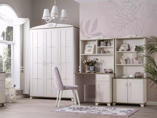 Kannerzëmmer Komplete Chesterfield Kannersmiewel Bett Holz Rosa Set 8tlg