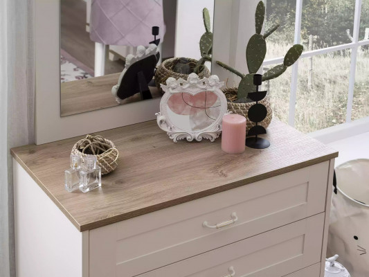 Schlofzëmmer Garnitur Kleederschaf Set 3 Stéck Kommode Holz Wäiss