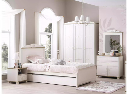 Funktiounsbett Auszéiht Kannerbett Bett Wäiss Set 5tlg Holzbed