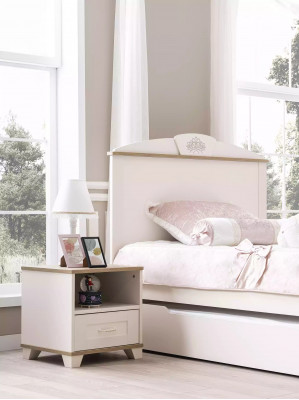 Funktiounsbett Auszéiht Kannerbett Bett Wäiss Set 5tlg Holzbed