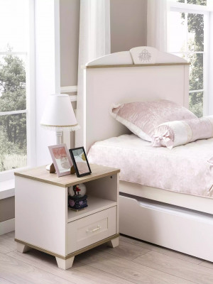 Funktiounsbett Auszéiht Kannerbett Bett Wäiss Set 5tlg Holzbed