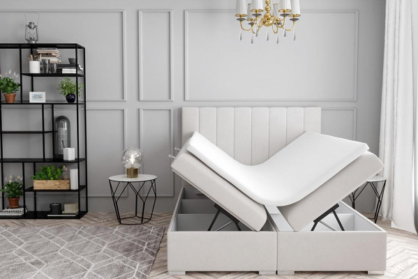 Luxe Bett Polstermeubel Schlofzëmmer Boxspringbett Design Duebelbett Neien