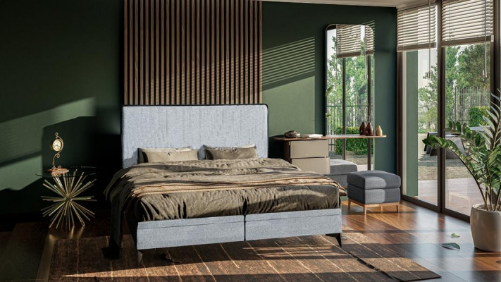 Bett Modern Duebelbett Designer Schlofzëmmer Polster Stoff Miwwelen Better