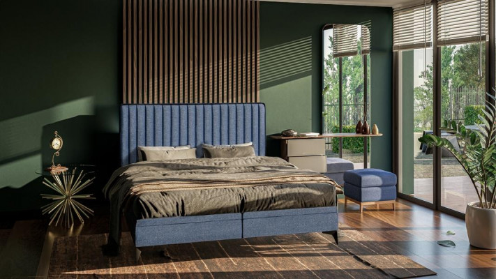 Bett Modern Duebelbett Designer Schlofzëmmer Polster Stoff Miwwelen Better
