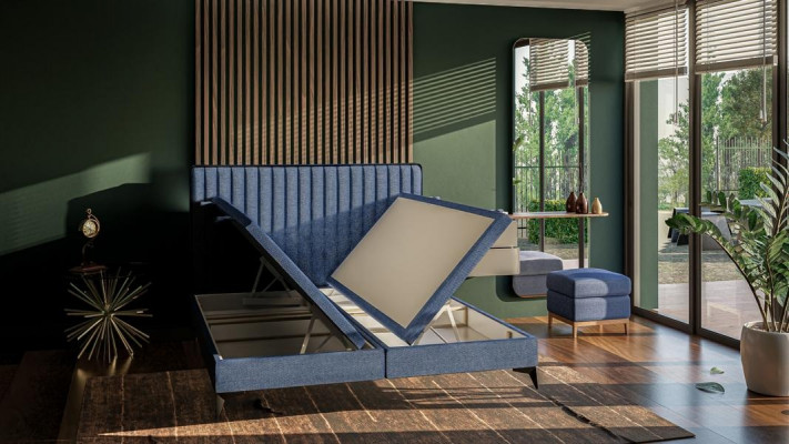 Bett Modern Duebelbett Designer Schlofzëmmer Polster Stoff Miwwelen Better