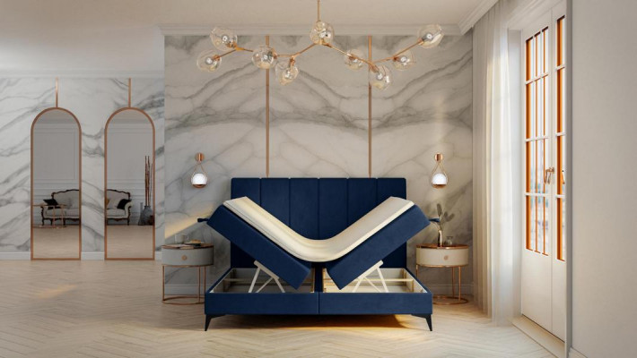 Modern Bett Schlofzëmmer Designer Duebelbett Boxspringbett Gepolstert Bett