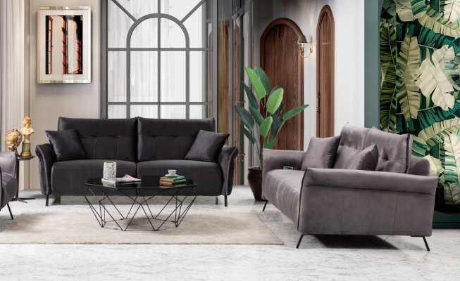 Sofagarnitur Set 2 Stéck Wunnzëmmer 2x Sofa Canapé Dräisiichter Modern Miwwelen