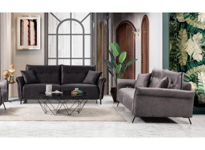 Sofagarnitur Set 2 Stéck Wunnzëmmer 2x Sofa Canapé Dräisiichter Modern Miwwelen