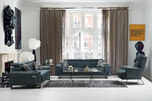 Modern Set 3 Stück Wunnzëmmer Sofagarnitur Designer Sëtzmiwwel Pultsessel Nei