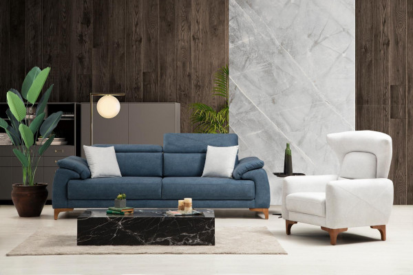 Komplett Sofa Couch Dräisëtz Wäiss Sëtz Living Zëmmer Sofagarnitur 3tlg