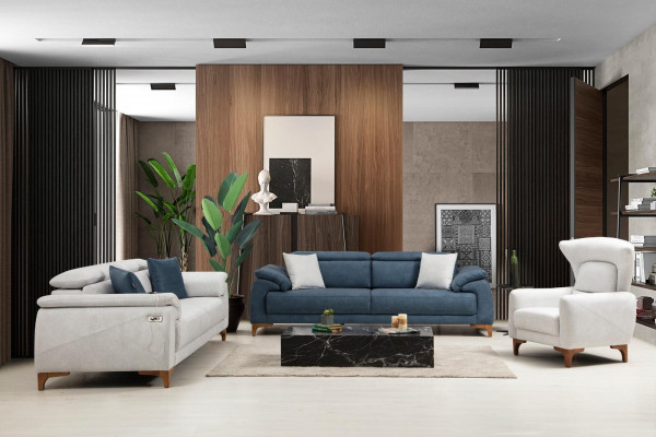 Wunnzëmmer Set Modern Luxus Sofa Garnitur 3 Stéck Polstermöbel Textil Nei
