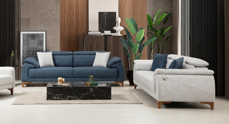 Modern Drësëtzer 2x Sofasen Canapé Sofa Garnitur Komplett Textil Miwwelen Design