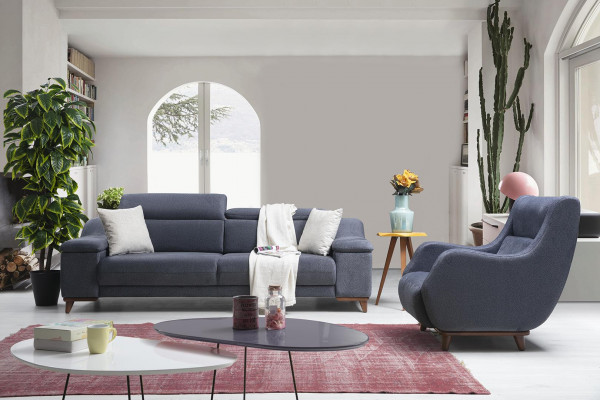 Wunnzëmmer Komplett 2 Stéck Dräisëtzer Sofa Modern Sëtz Textil Nei Miwwelen Couch