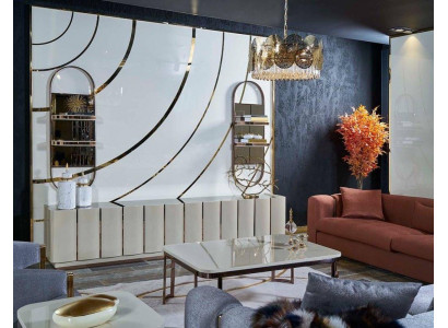 Luxusmiwwel Wunnzëmmer Sideboard Holz mat Metall nei beige Stil Modern