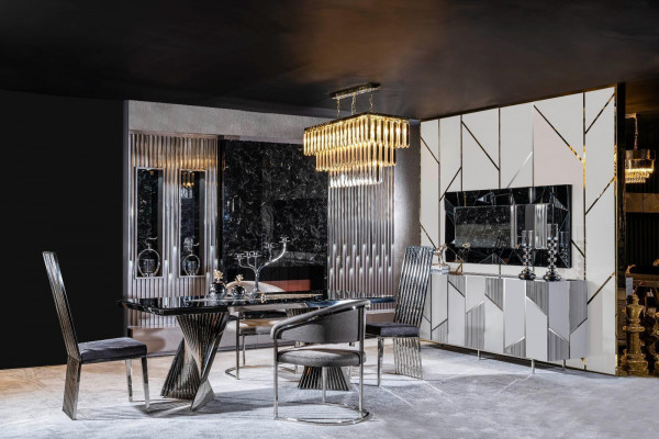 Iesszëmmer Set Iessdësch 4x Still a Kommode mat Spigel Miwwelen Nei