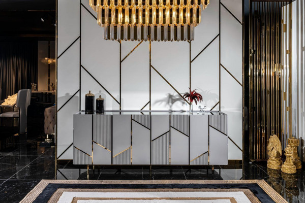 Iesszëmmer Set Iessdësch 4x Still a Kommode mat Spigel Miwwelen Nei