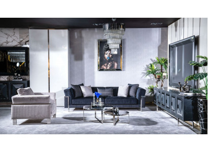 Wunnzëmmer Sofagarnitur 3+1 Sëtzer Canapé Dësch Sofa Fautteuil Set 4tëleg.