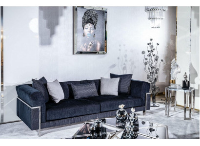 Luxus Canapé 3 Sëtz Canapéë Stoff Couch Design Miwwelen Dräisëtzer schwaarz