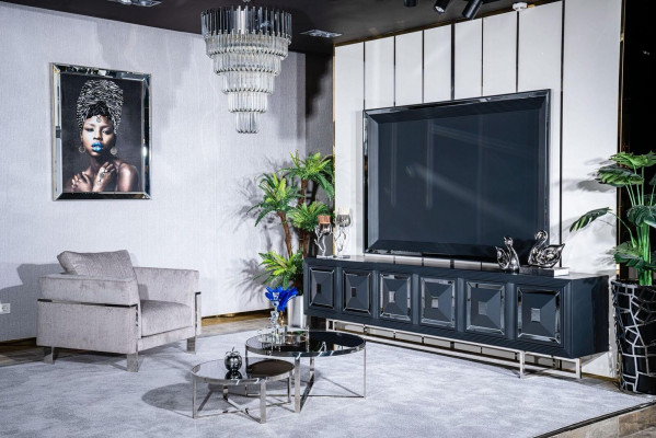 Set TV Stand Fauteuil Canapé Dësch Kleng Dësch Wunnzëmmer 5tlg gro nei