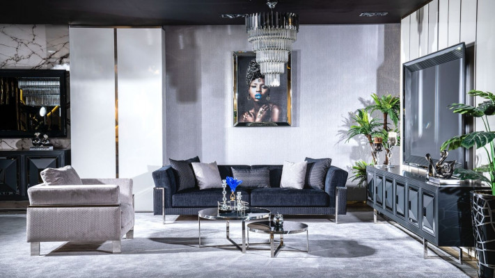 Set TV Stand Fauteuil Canapé Dësch Kleng Dësch Wunnzëmmer 5tlg gro nei