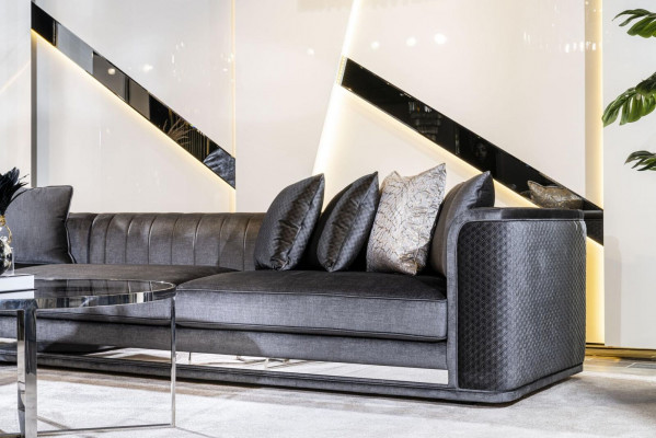 Ecksga Sofa Couch Polster Sëtz Eck Garnitur L Form Holz mat Textil Nei