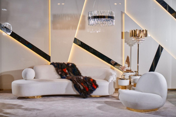 Luxus Sofa wäiss Sofagarnitur Fotell 3+1 Setzer Stoff Design Sofas Grupp