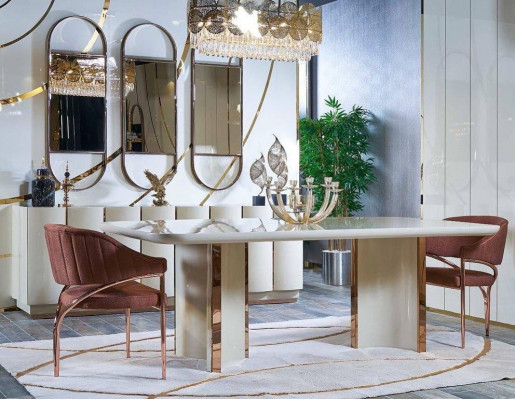 Luxus Dëscher Iesszëmmer Dësch Iesszëmmer Modernen Gold Edelstol