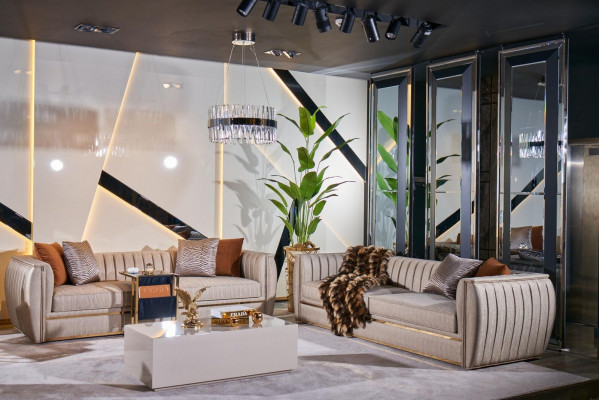 Polsterset 3+3 Sofa Dëschset Canapé Stoff Sofaset 3tlg.